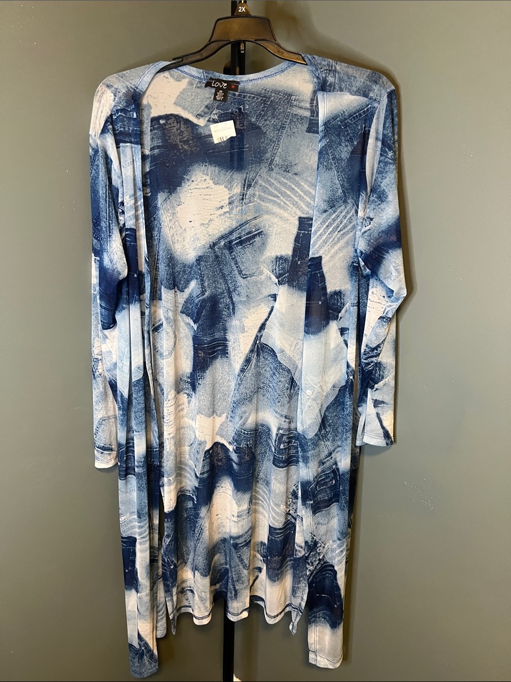 Love Blue & White Abstract Open-Front Long Cardigan
